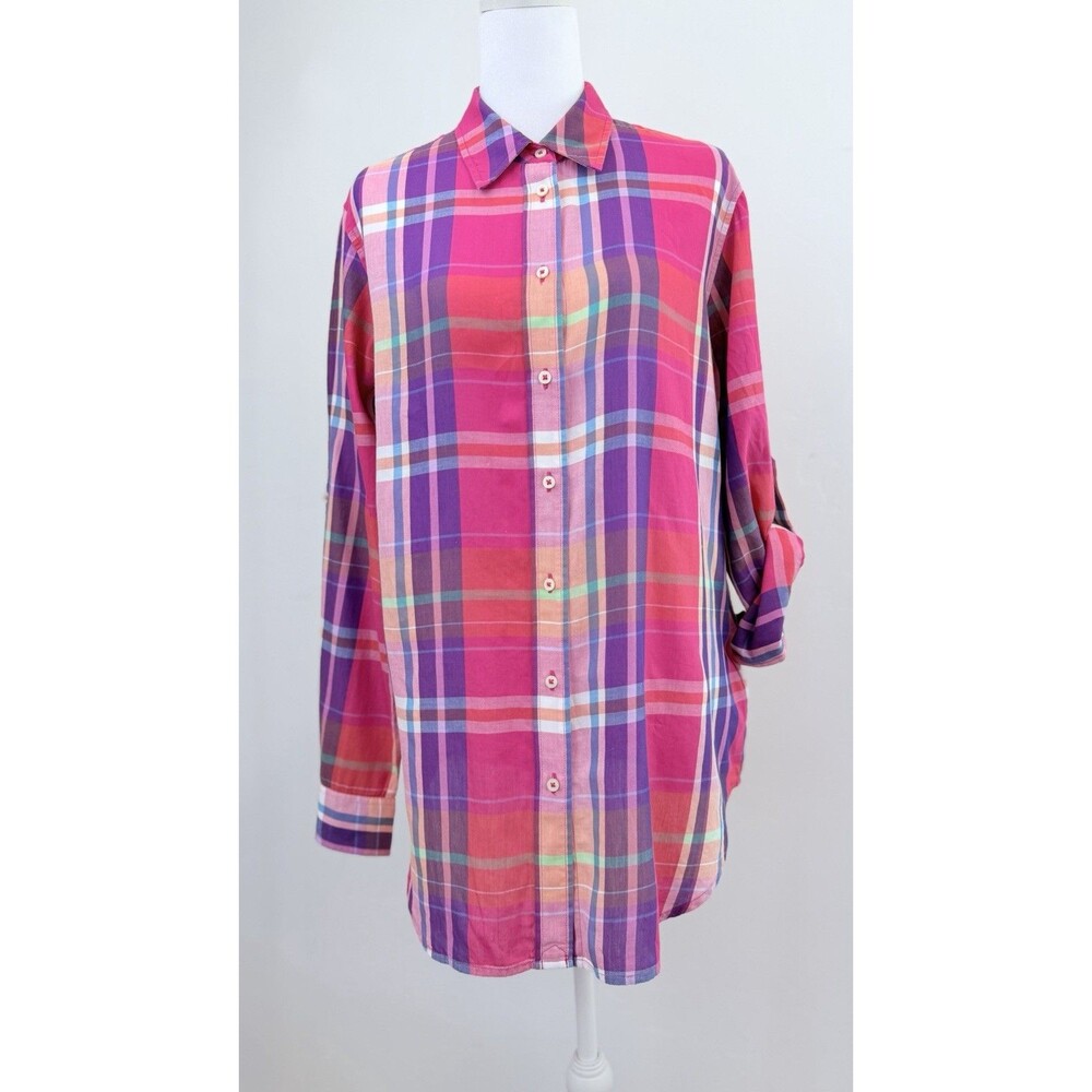Lauren Ralph Lauren Women’s Plaid Button Down Shirt L Pink Purple Cotton